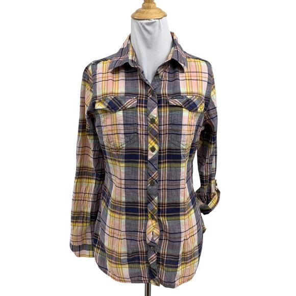 Columbia Tops - Columbia Shirt Womens M Medium Cotton Plaid Roll Tab Sleeve Button Up Outdoor